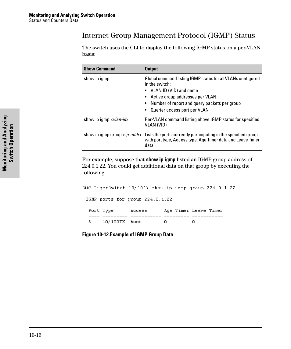 Internet group management protocol (igmp) status, E 10-16 | SMC Networks SMC TigerStack II SMC6624M User Manual | Page 294 / 364