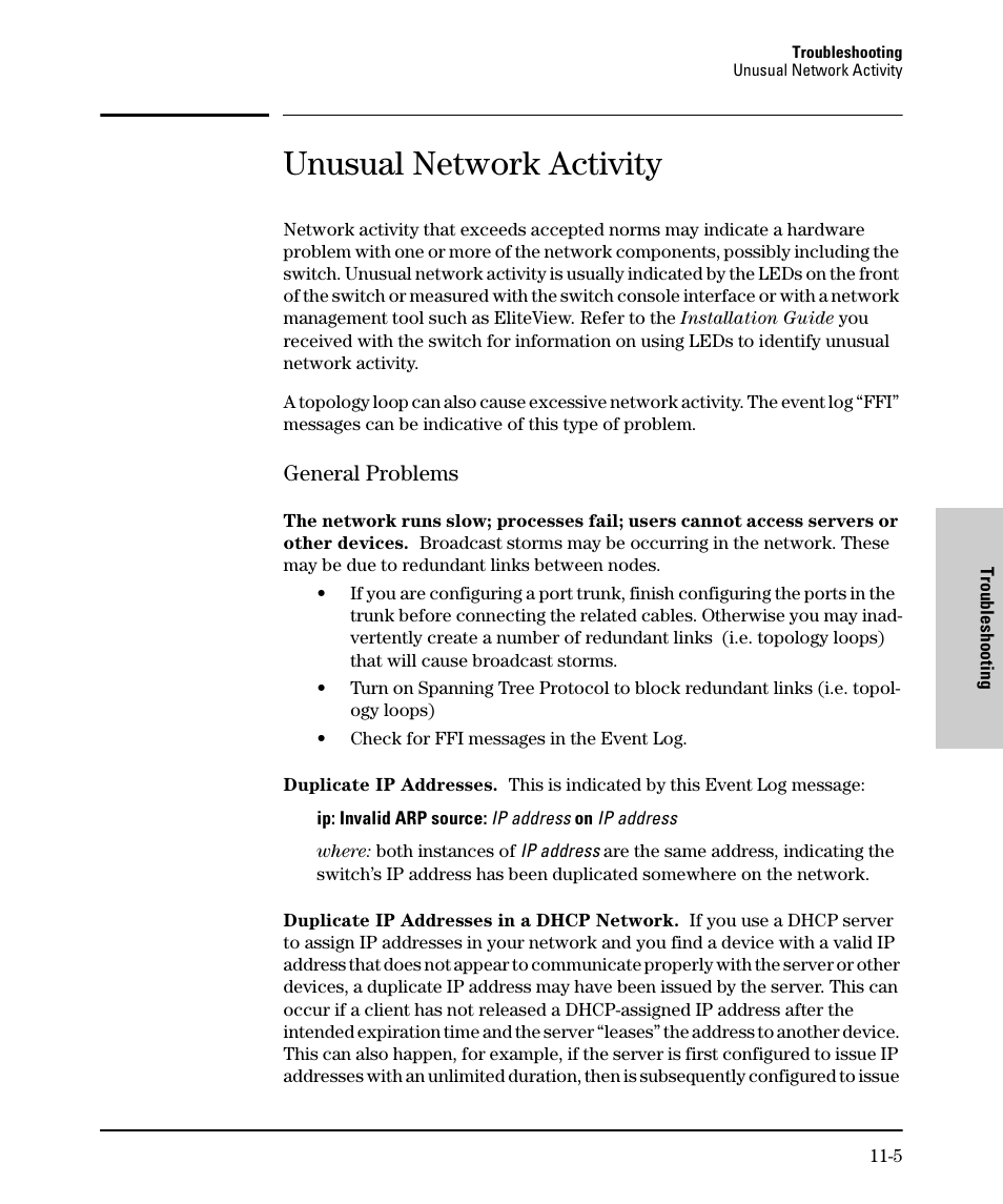 Unusual network activity, General problems, General problems -5 | SMC Networks SMC TigerStack II SMC6624M User Manual | Page 309 / 364