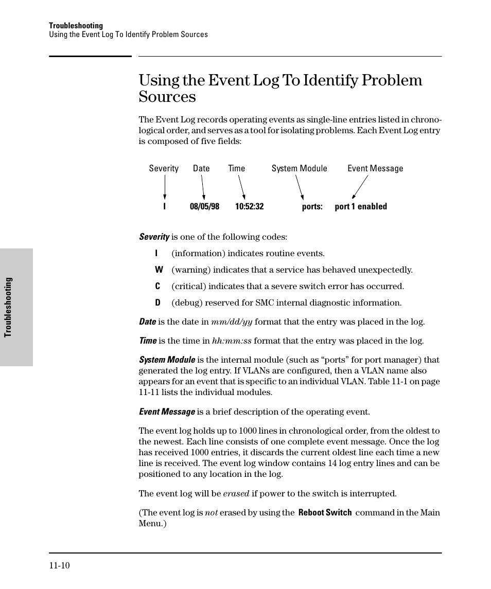 Using the event log to identify problem sources | SMC Networks SMC TigerStack II SMC6624M User Manual | Page 314 / 364