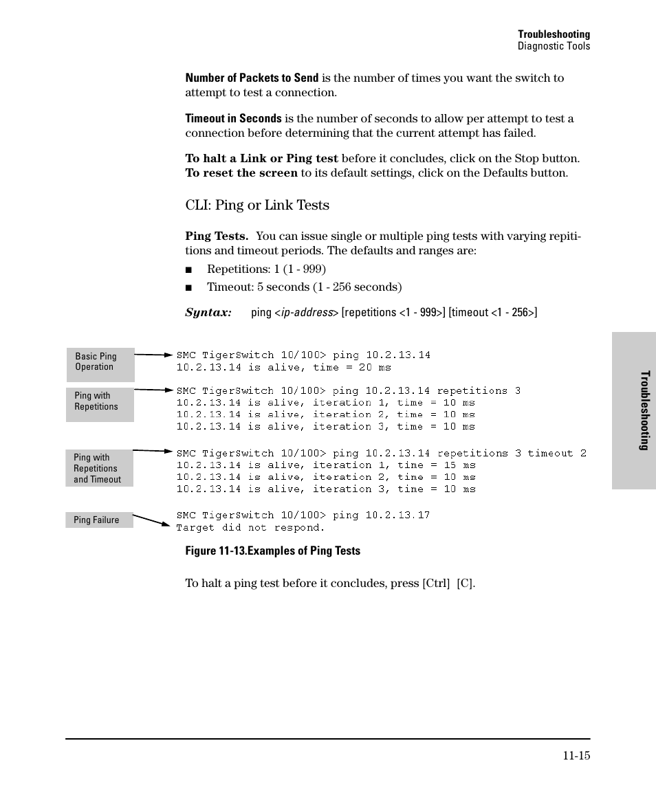 Cli: ping or link tests, Cli: ping or link tests -15 | SMC Networks SMC TigerStack II SMC6624M User Manual | Page 319 / 364