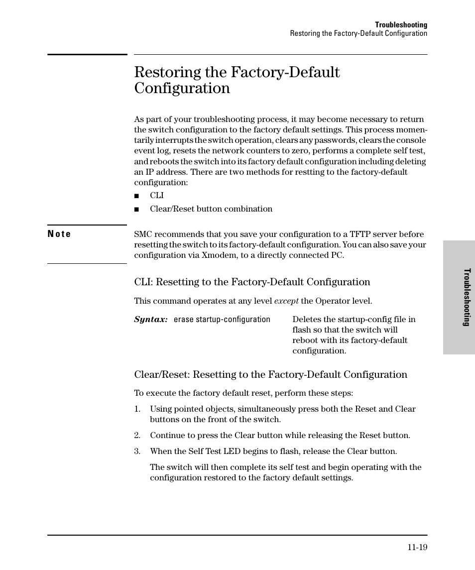 Restoring the factory-default configuration | SMC Networks SMC TigerStack II SMC6624M User Manual | Page 323 / 364