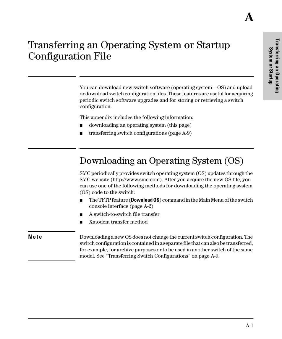 Downloading an operating system (os), A transferring an operating system or startup, Configuration file | SMC Networks SMC TigerStack II SMC6624M User Manual | Page 325 / 364