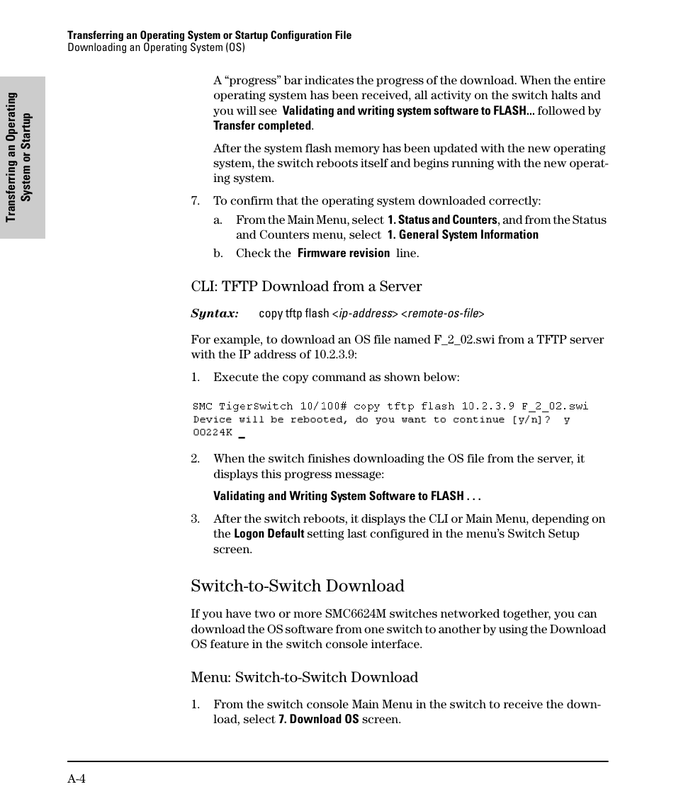 Cli: tftp download from a server, Switch-to-switch download, Menu: switch-to-switch download | SMC Networks SMC TigerStack II SMC6624M User Manual | Page 328 / 364