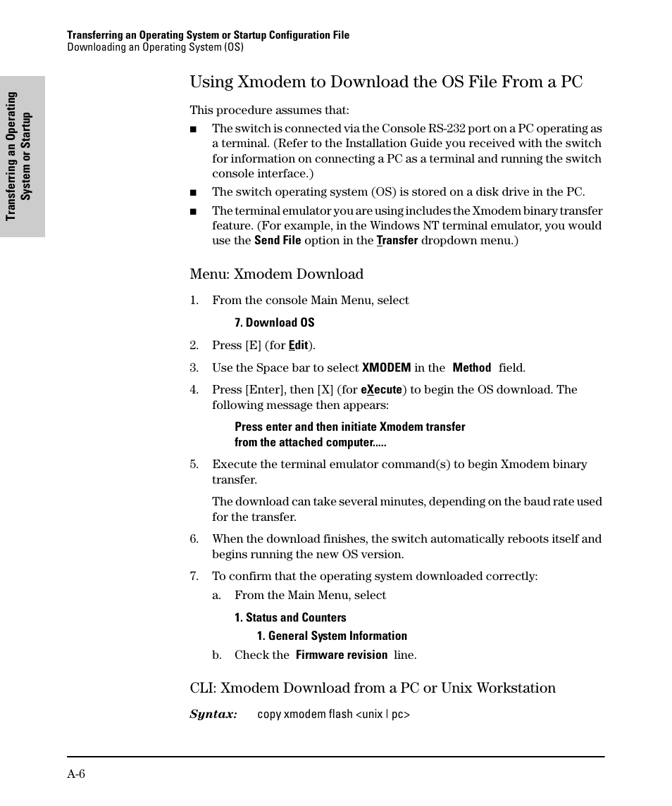 Using xmodem to download the os file from a pc, Menu: xmodem download, Cli: xmodem download from a pc or unix workstation | SMC Networks SMC TigerStack II SMC6624M User Manual | Page 330 / 364