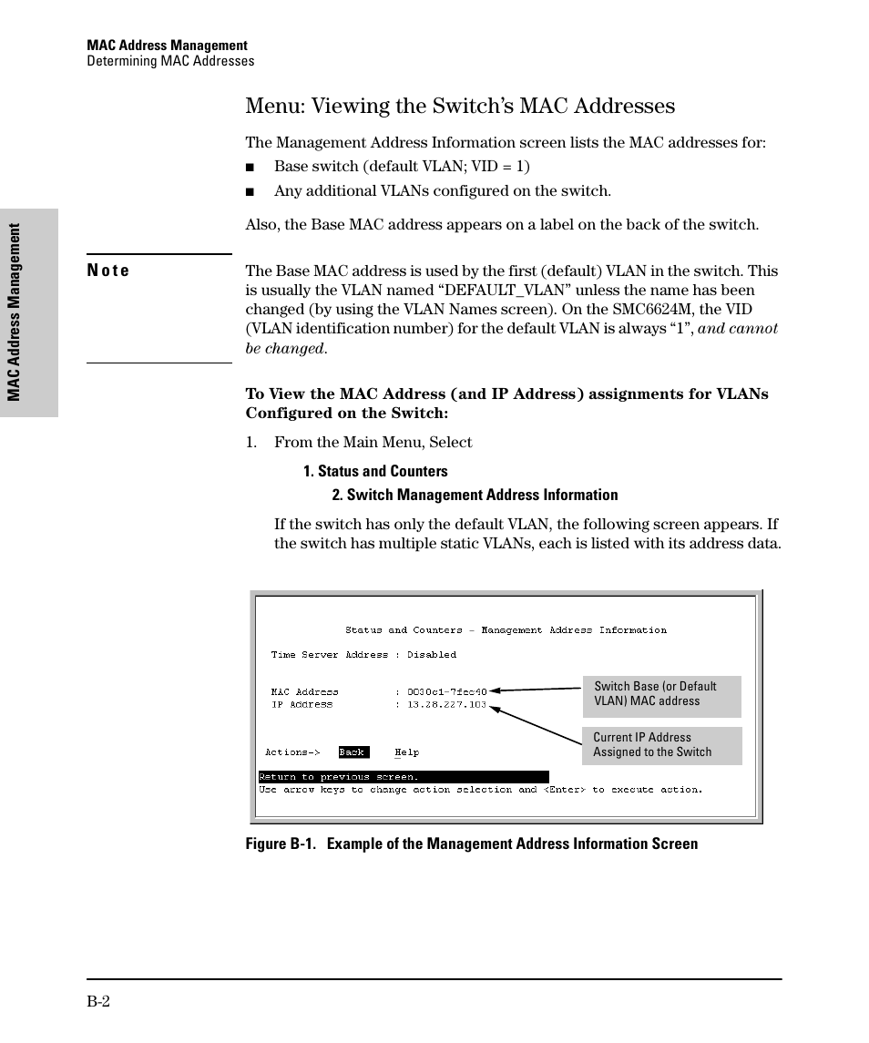 Menu: viewing the switch’s mac addresses | SMC Networks SMC TigerStack II SMC6624M User Manual | Page 338 / 364