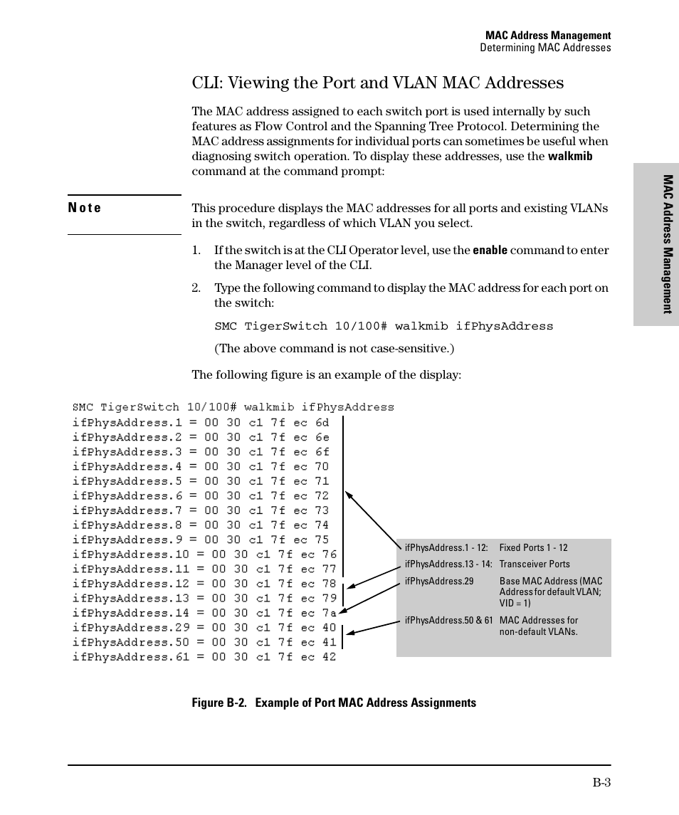 Cli: viewing the port and vlan mac addresses | SMC Networks SMC TigerStack II SMC6624M User Manual | Page 339 / 364