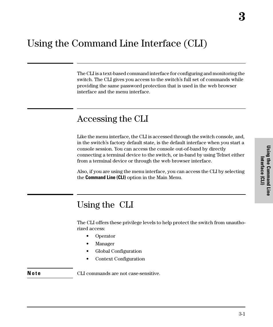 Using the command line interface (cli), Accessing the cli, Using the cli | 3 using the command line interface (cli) | SMC Networks SMC TigerStack II SMC6624M User Manual | Page 35 / 364