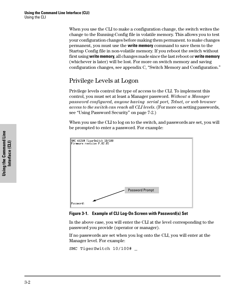 Privilege levels at logon, Privilege levels at logon -2 | SMC Networks SMC TigerStack II SMC6624M User Manual | Page 36 / 364