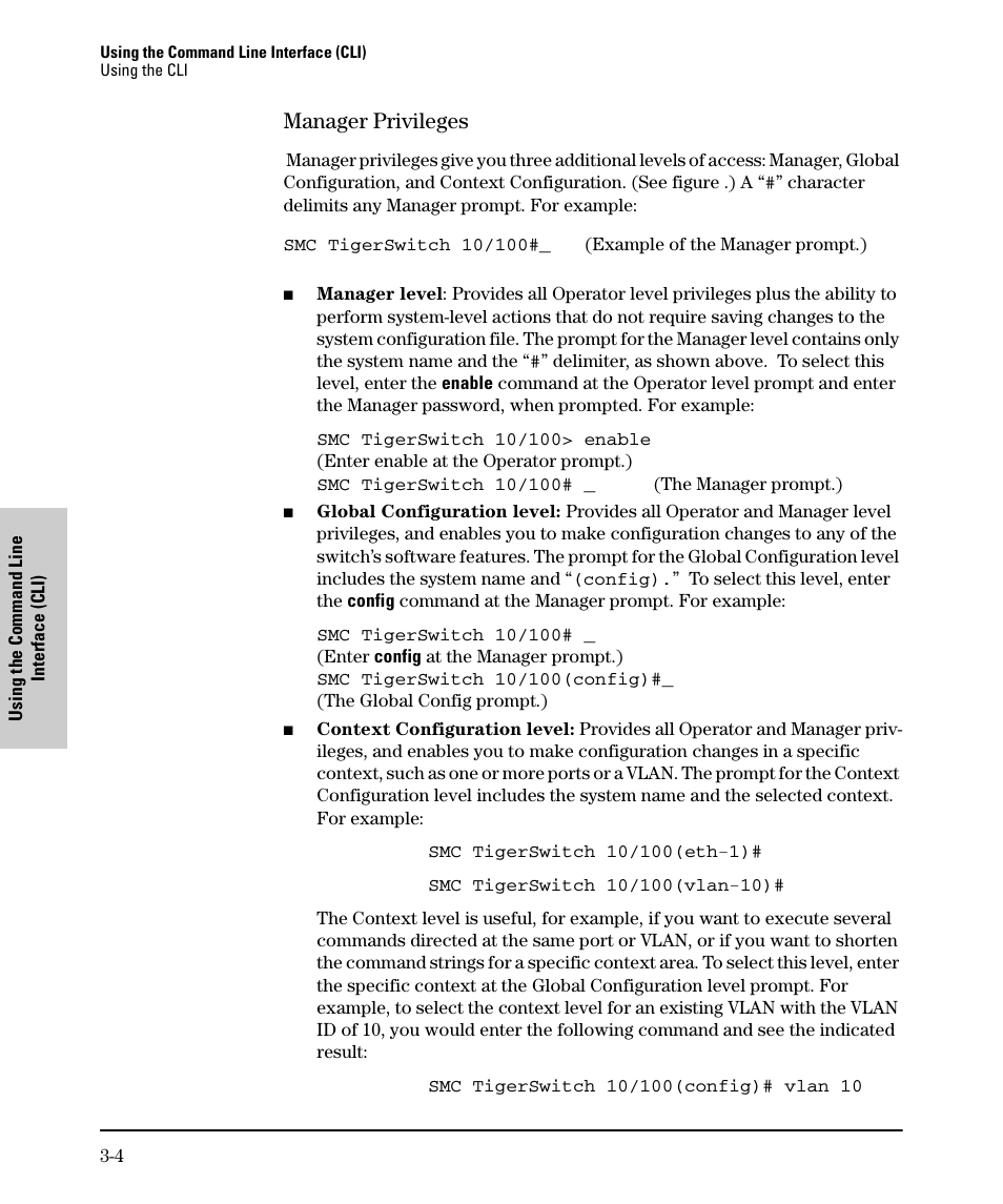 Manager privileges, Manager privileges -4 | SMC Networks SMC TigerStack II SMC6624M User Manual | Page 38 / 364