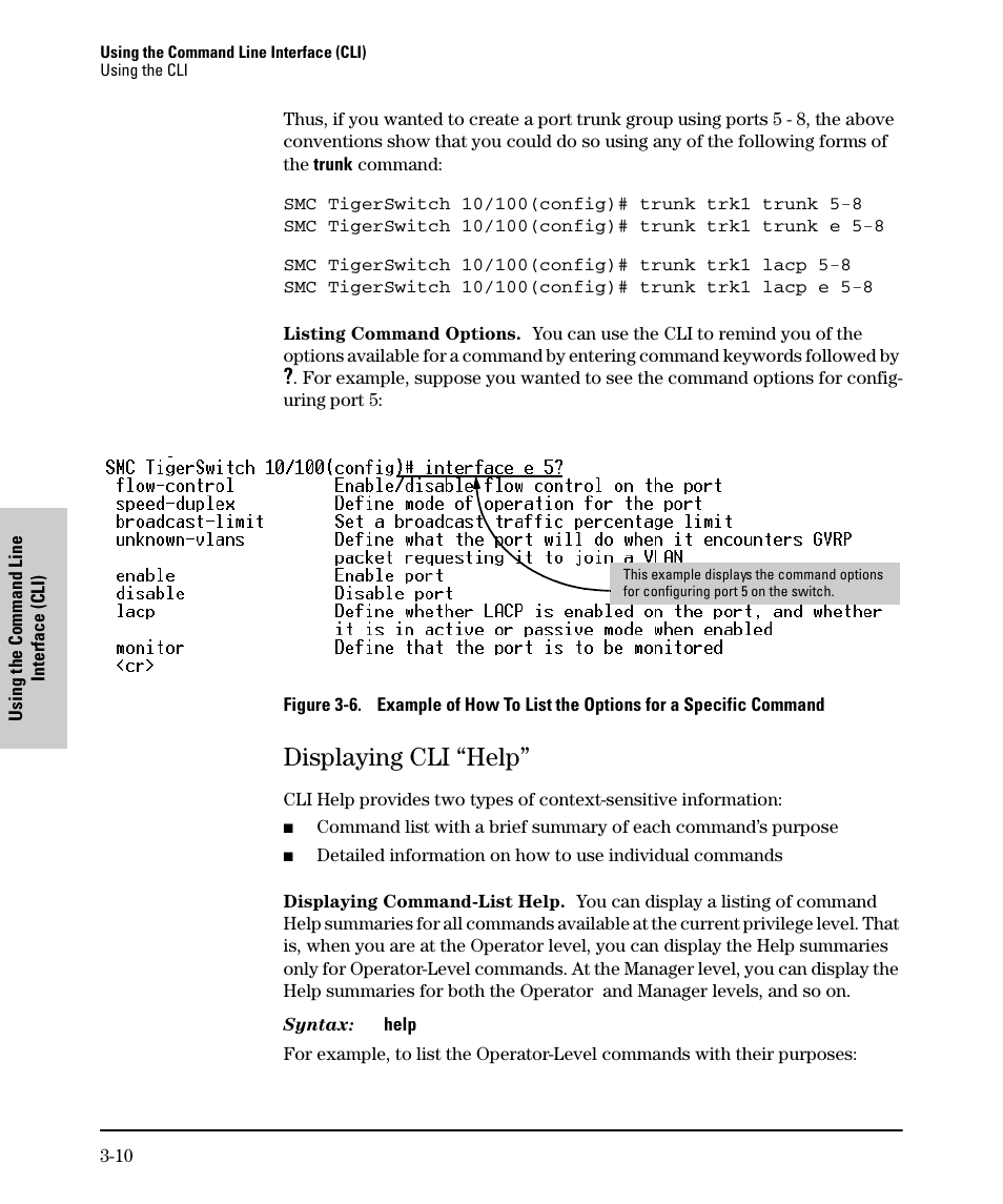 Displaying cli “help, Displaying cli “help” -10 | SMC Networks SMC TigerStack II SMC6624M User Manual | Page 44 / 364