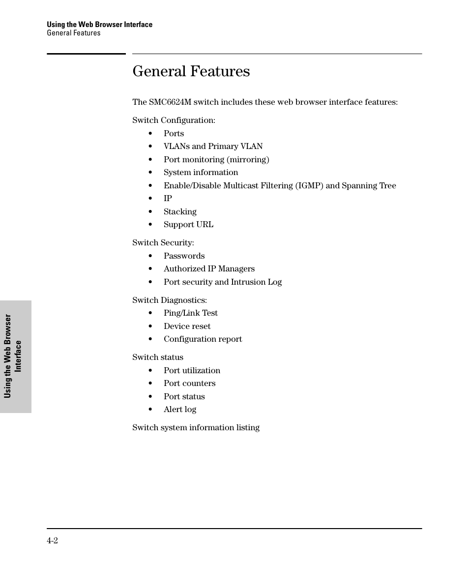 General features | SMC Networks SMC TigerStack II SMC6624M User Manual | Page 52 / 364