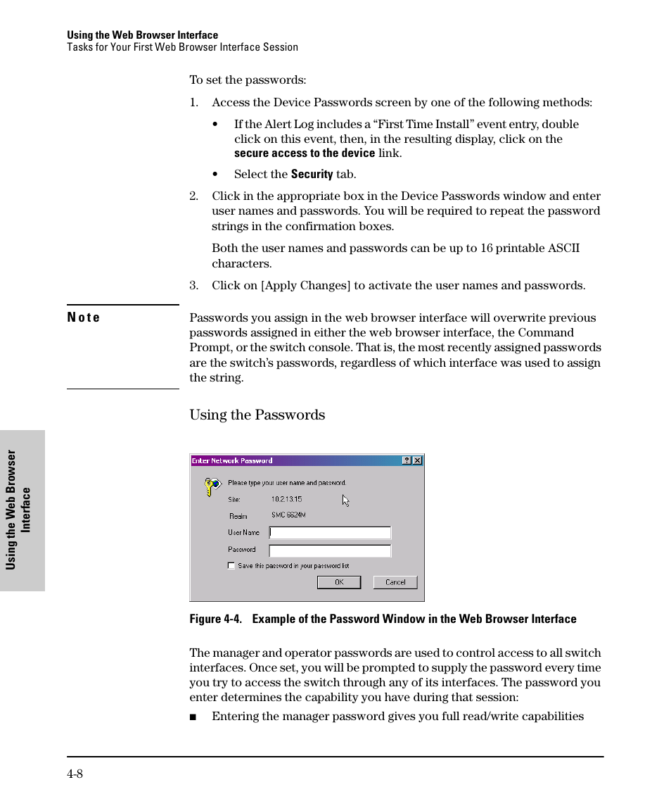 Using the passwords, Using the passwords -8 | SMC Networks SMC TigerStack II SMC6624M User Manual | Page 58 / 364
