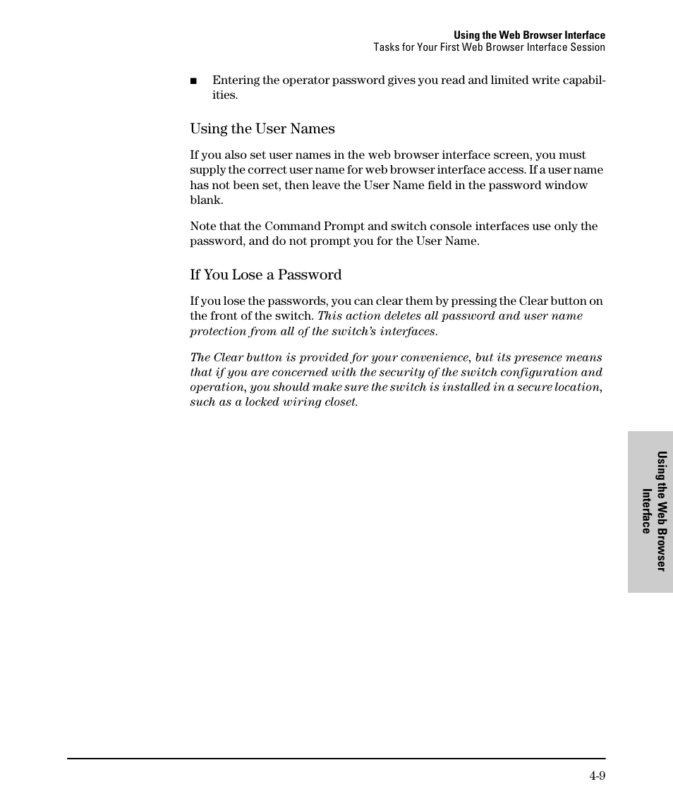 Using the user names, If you lose a password, Using the user names -9 if you lose a password -9 | SMC Networks SMC TigerStack II SMC6624M User Manual | Page 59 / 364