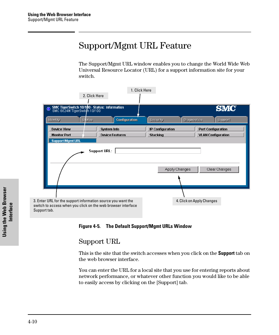 Support/mgmt url feature, Support url, Support url -10 | SMC Networks SMC TigerStack II SMC6624M User Manual | Page 60 / 364