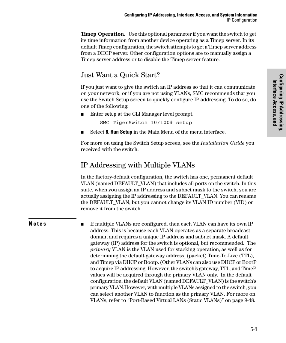 Just want a quick start, Ip addressing with multiple vlans, Just want a quick start? -3 | Ip addressing with multiple vlans -3 | SMC Networks SMC TigerStack II SMC6624M User Manual | Page 71 / 364