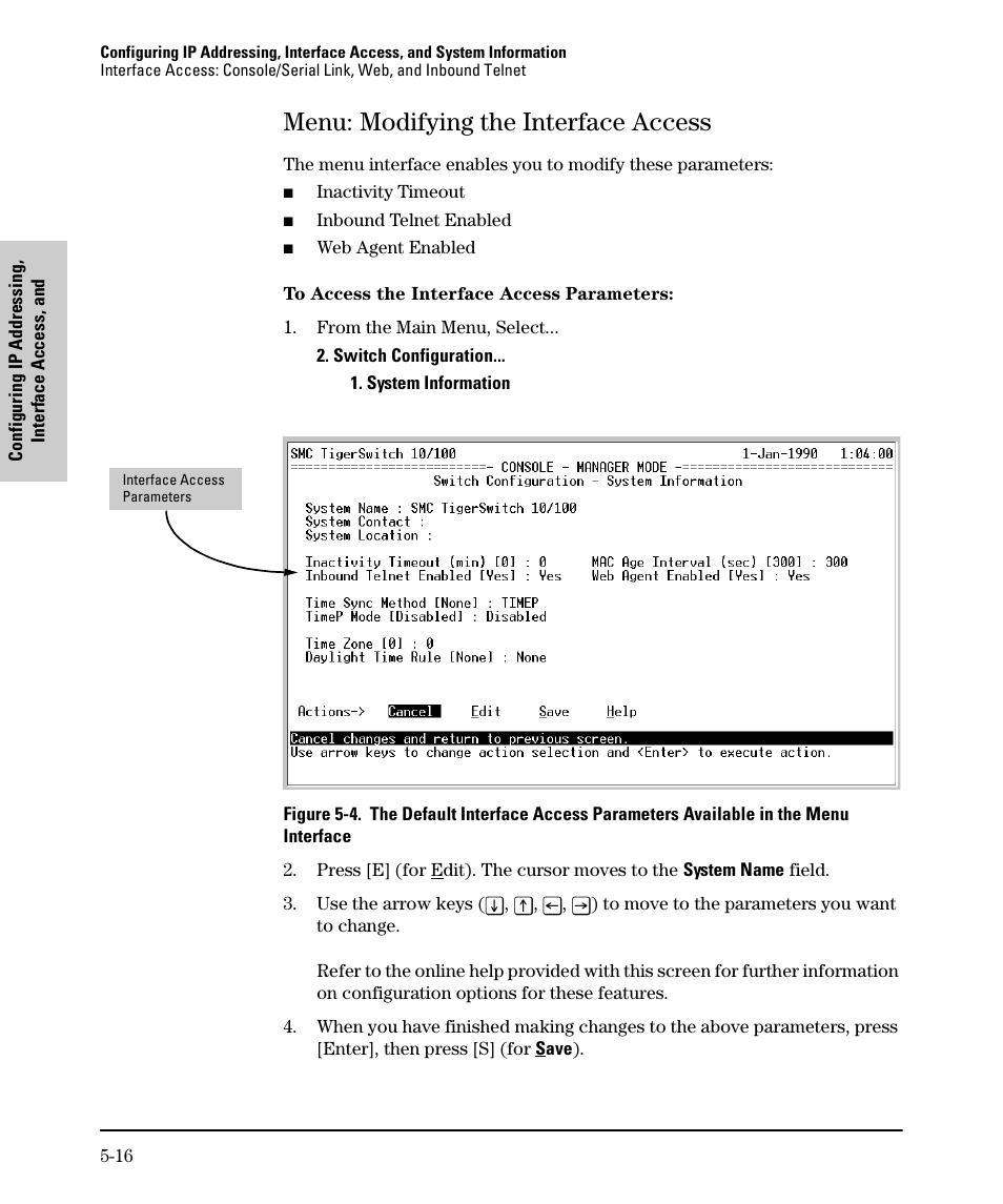 Menu: modifying the interface access, Menu: modifying the interface access -16 | SMC Networks SMC TigerStack II SMC6624M User Manual | Page 84 / 364