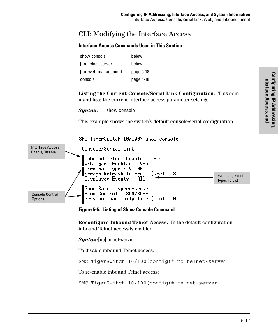 Cli: modifying the interface access, Cli: modifying the interface access -17 | SMC Networks SMC TigerStack II SMC6624M User Manual | Page 85 / 364