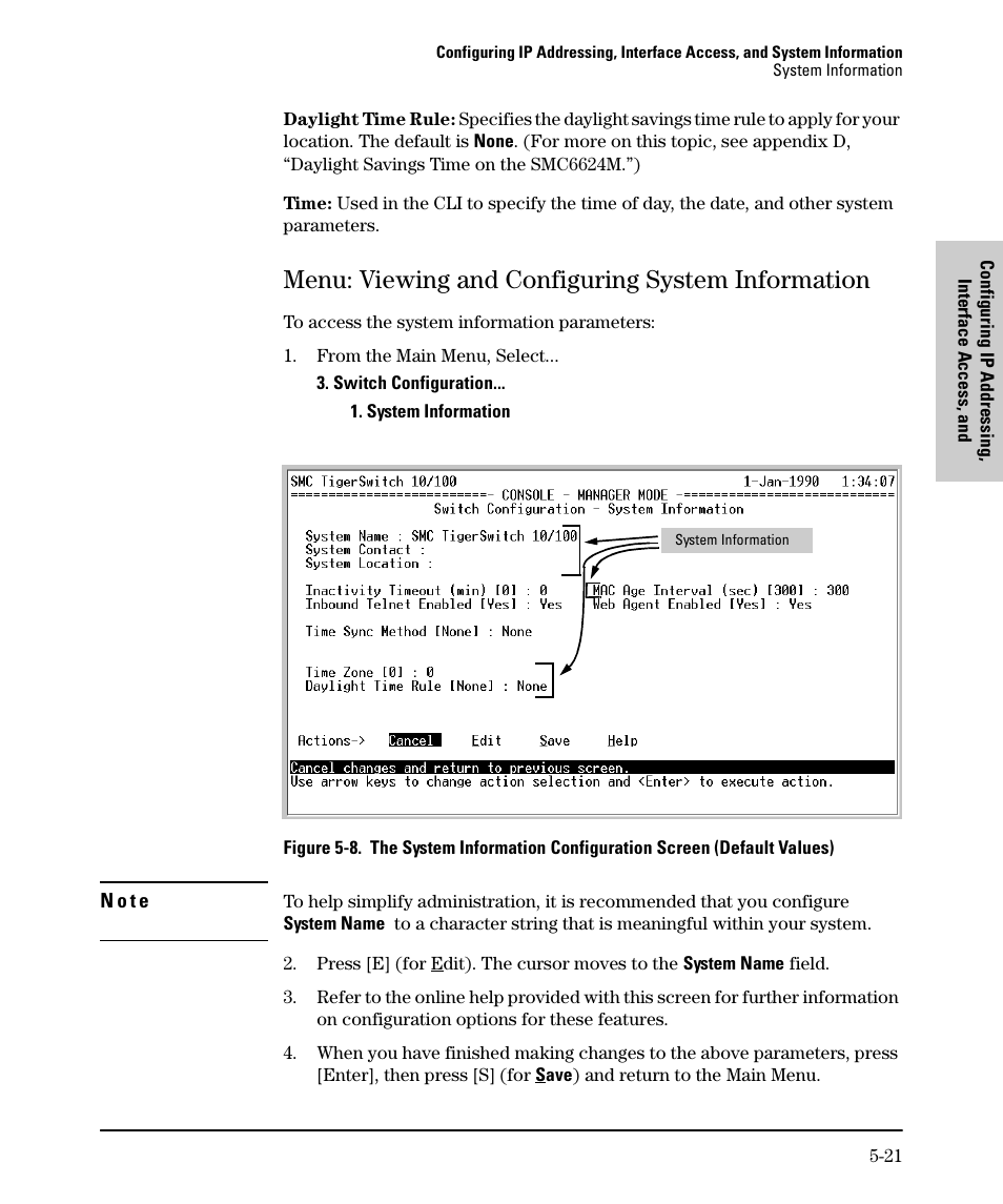Menu: viewing and configuring system information | SMC Networks SMC TigerStack II SMC6624M User Manual | Page 89 / 364