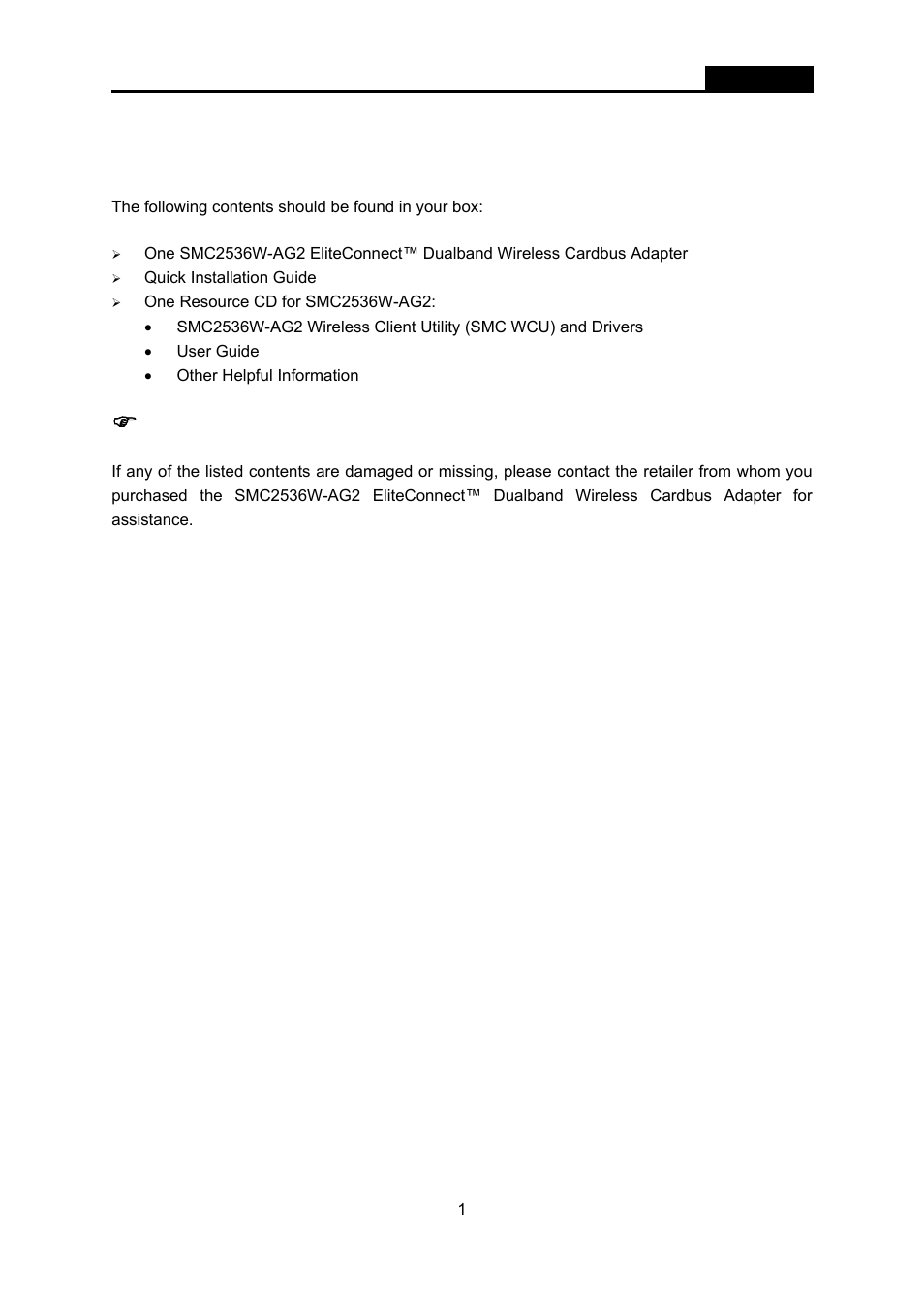 Package contents | SMC Networks EliteConnect SMC2536W-AG2 User Manual | Page 15 / 42