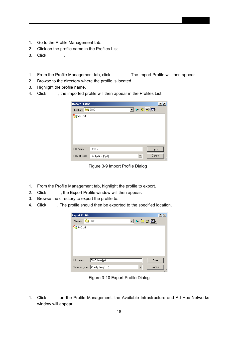3 switch another profile, 4 import a profile, 5 export a profile | 6 scan available networks, Switch another profile, Import a profile, Export a profile, Scan available networks | SMC Networks EliteConnect SMC2536W-AG2 User Manual | Page 32 / 42