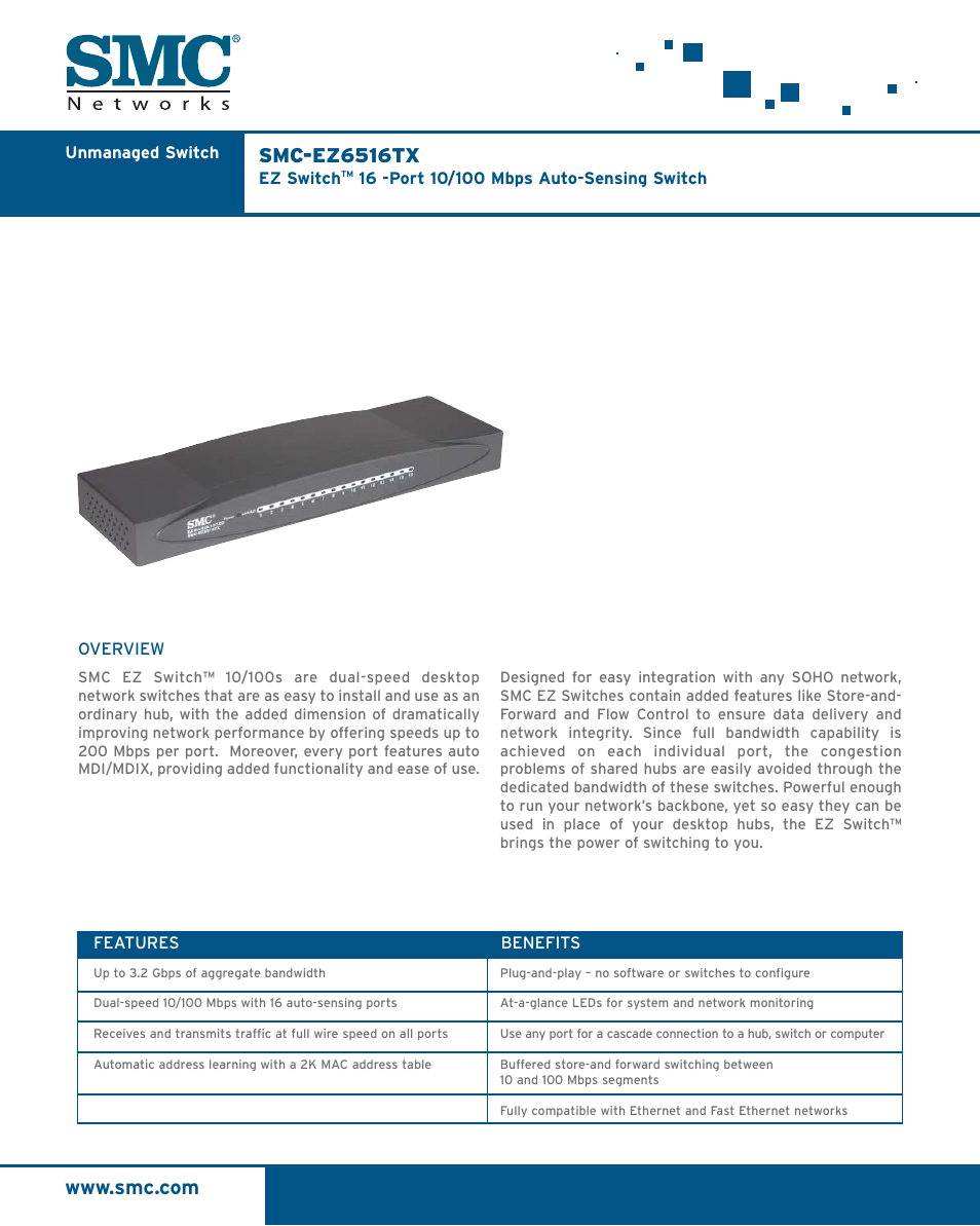 SMC Networks SMC-EZ6516TX User Manual | 2 pages