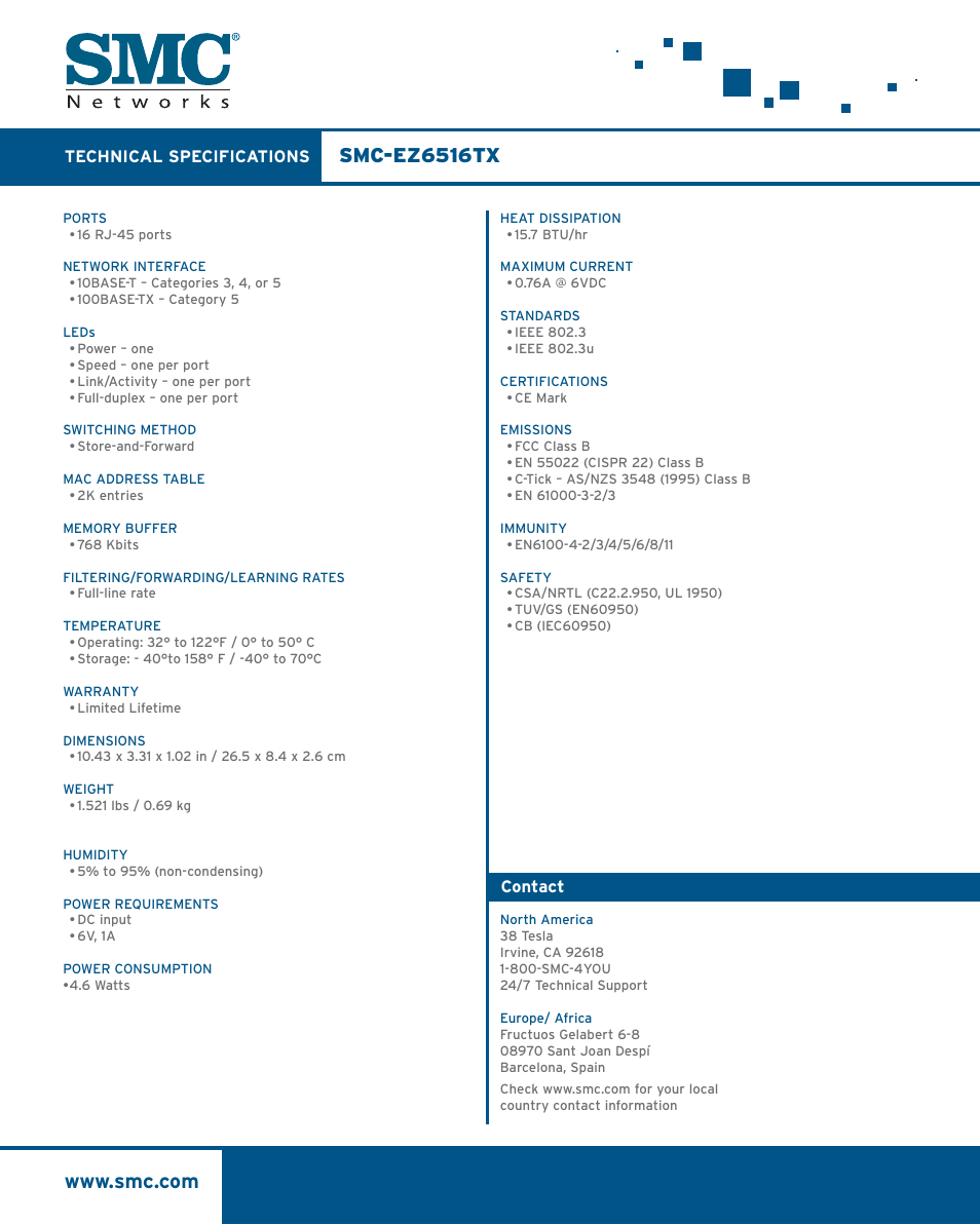 Smc-ez6516tx | SMC Networks SMC-EZ6516TX User Manual | Page 2 / 2