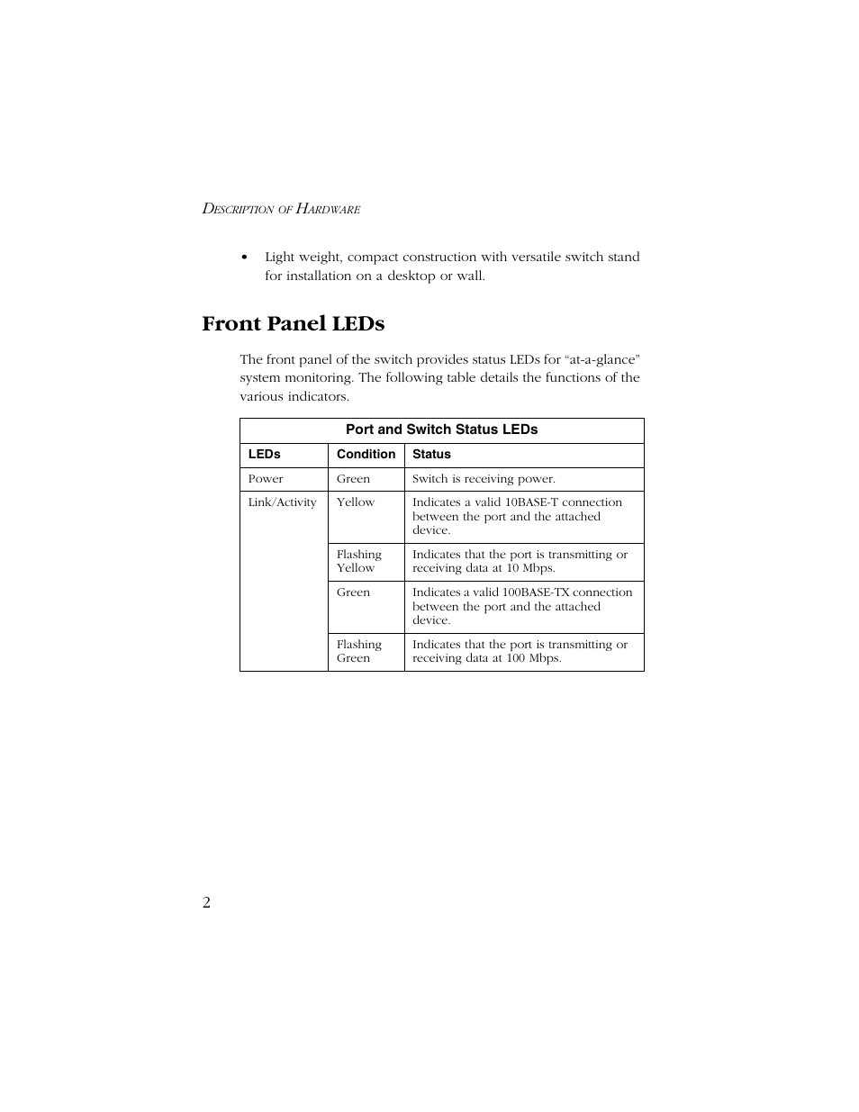 Front panel leds | SMC Networks SMC6405TX User Manual | Page 14 / 28