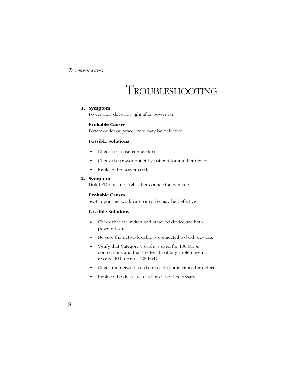 Troubleshooting, Roubleshooting | SMC Networks SMC6405TX User Manual | Page 20 / 28