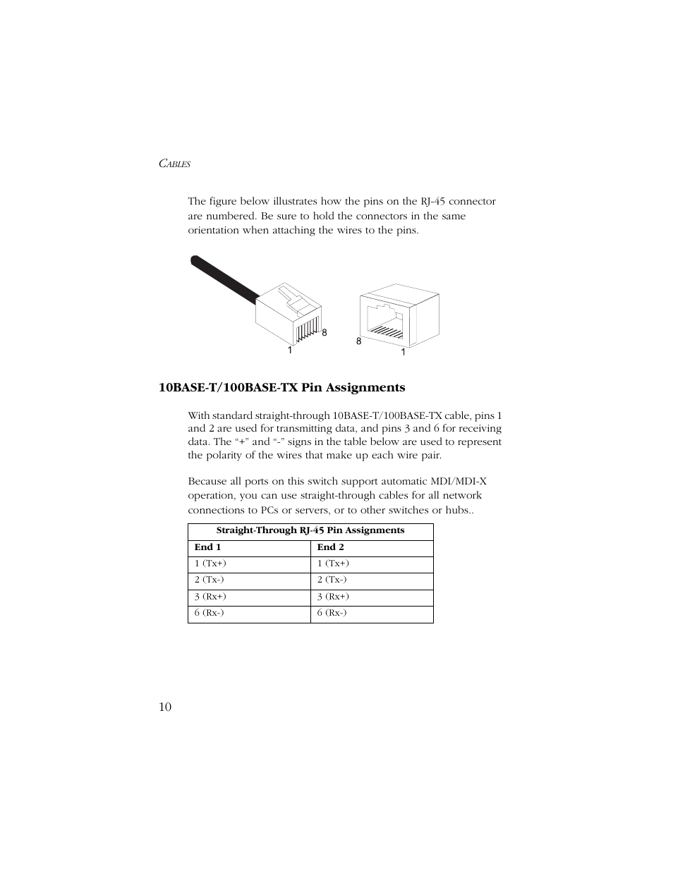 10base-t/100base-tx pin assignments | SMC Networks SMC6405TX User Manual | Page 22 / 28