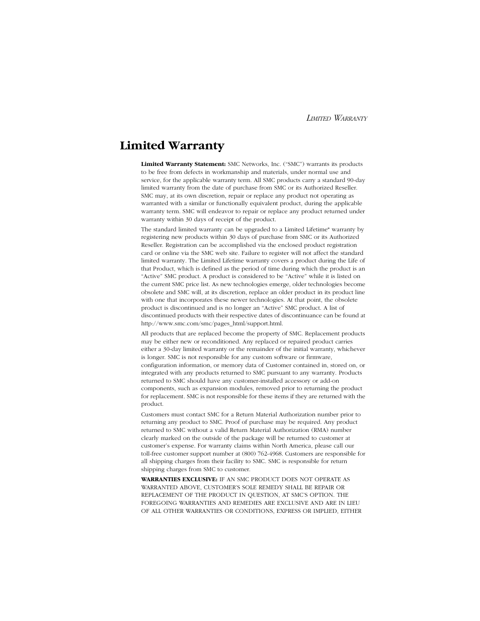 Limited warranty | SMC Networks SMC6405TX User Manual | Page 5 / 28