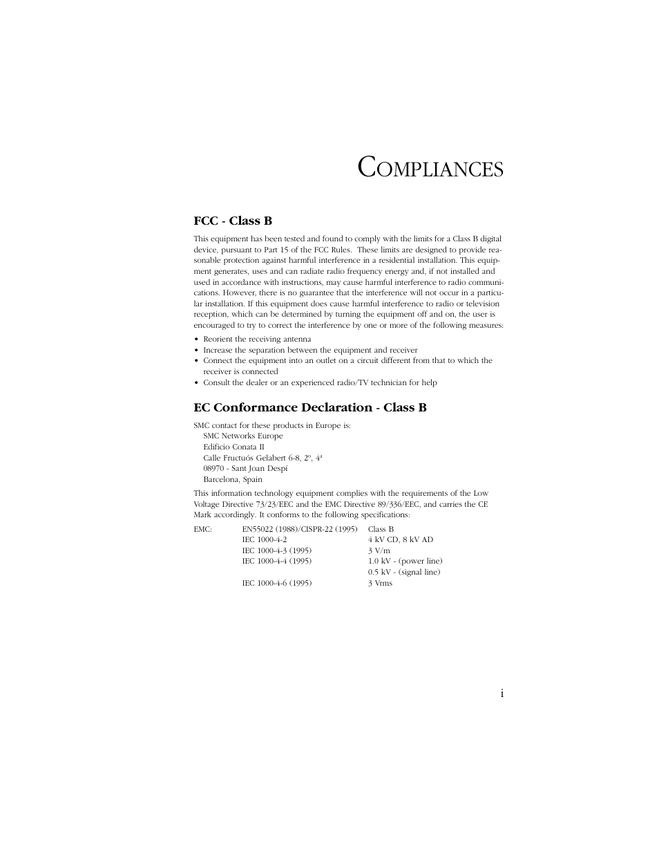 Ompliances | SMC Networks SMC6405TX User Manual | Page 7 / 28