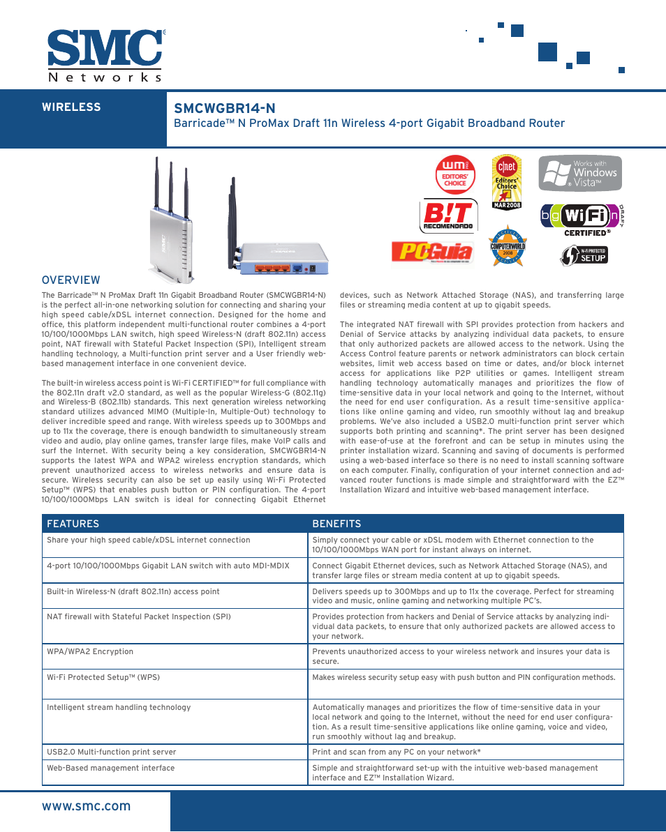 SMC Networks SMCWGBR14-N User Manual | 2 pages