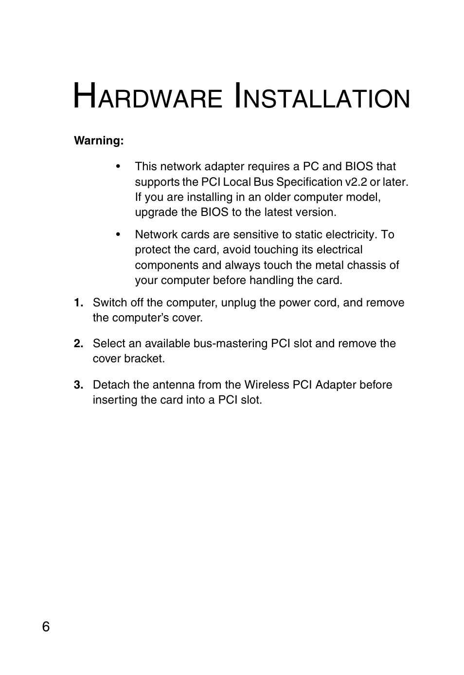 Hardware installation, Ardware, Nstallation | SMC Networks SMCWPCIT-G User Manual | Page 16 / 50