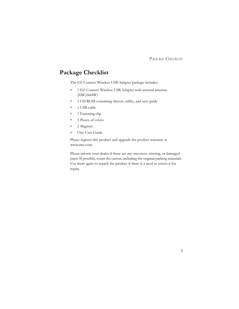 Package checklist | SMC Networks SMC2664W User Manual | Page 13 / 60