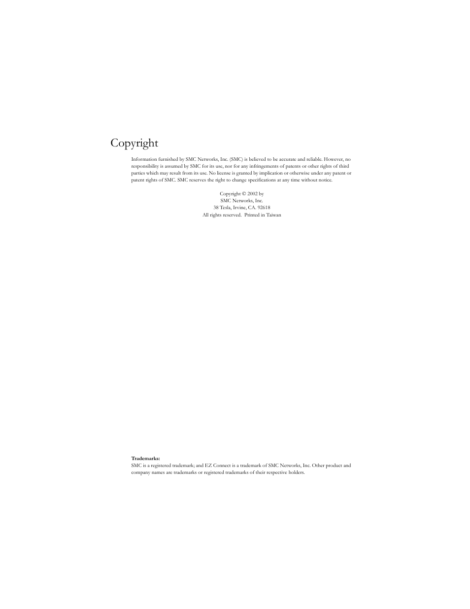 Copyright | SMC Networks SMC2664W User Manual | Page 4 / 60