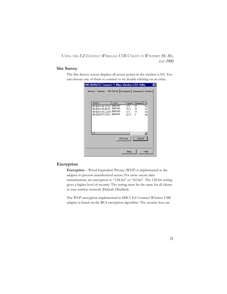 Site survey, Encryption, Site survey encryption | SMC Networks SMC2664W User Manual | Page 41 / 60