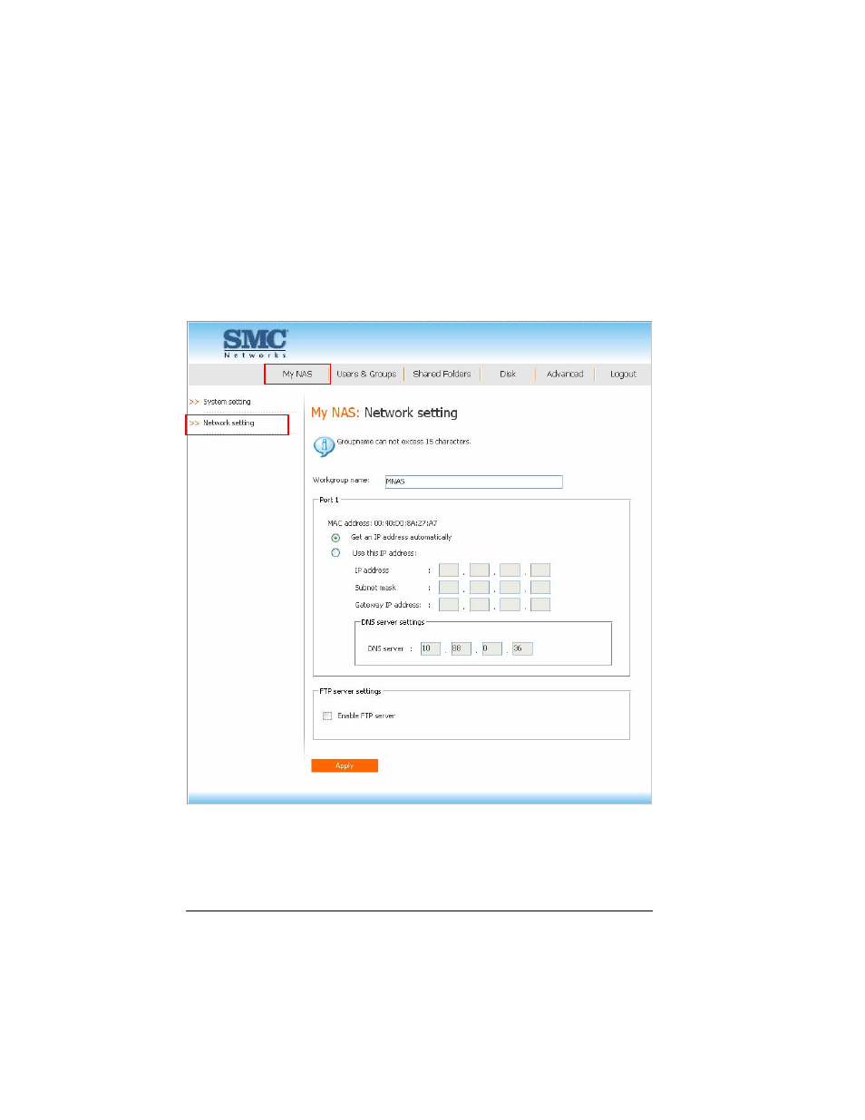 Network setting | SMC Networks SMCNAS04 User Manual | Page 43 / 82