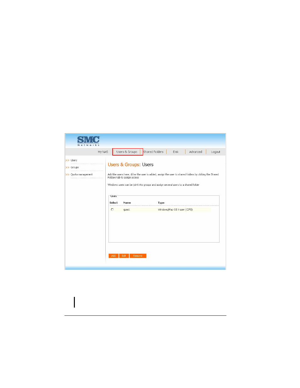 Users, 4 users & groups page | SMC Networks SMCNAS04 User Manual | Page 45 / 82