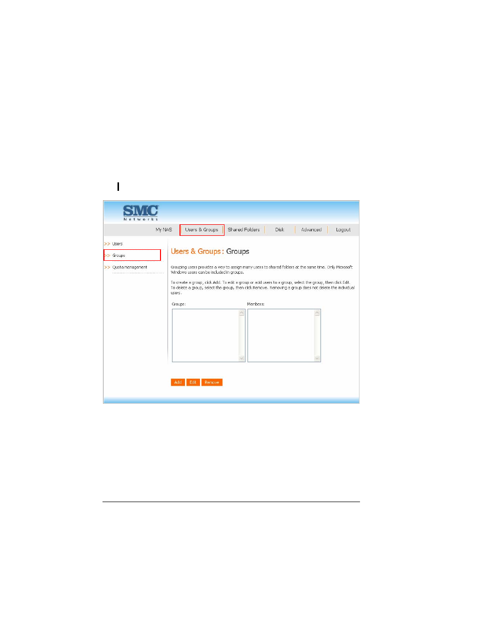 Groups | SMC Networks SMCNAS04 User Manual | Page 49 / 82