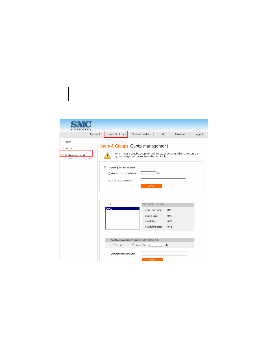 Quota management | SMC Networks SMCNAS04 User Manual | Page 51 / 82