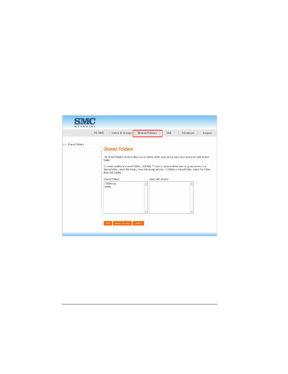 5 shared folders page | SMC Networks SMCNAS04 User Manual | Page 53 / 82