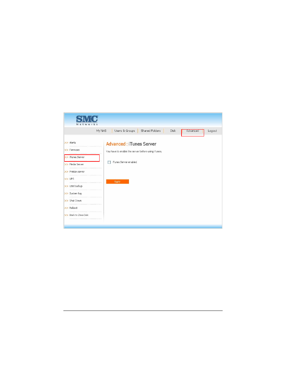 Itunes server | SMC Networks SMCNAS04 User Manual | Page 61 / 82