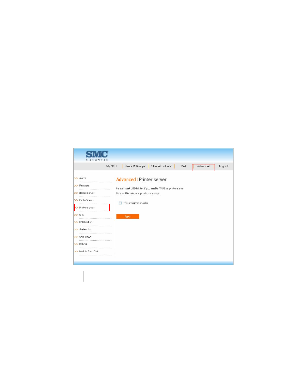 Printer server | SMC Networks SMCNAS04 User Manual | Page 64 / 82