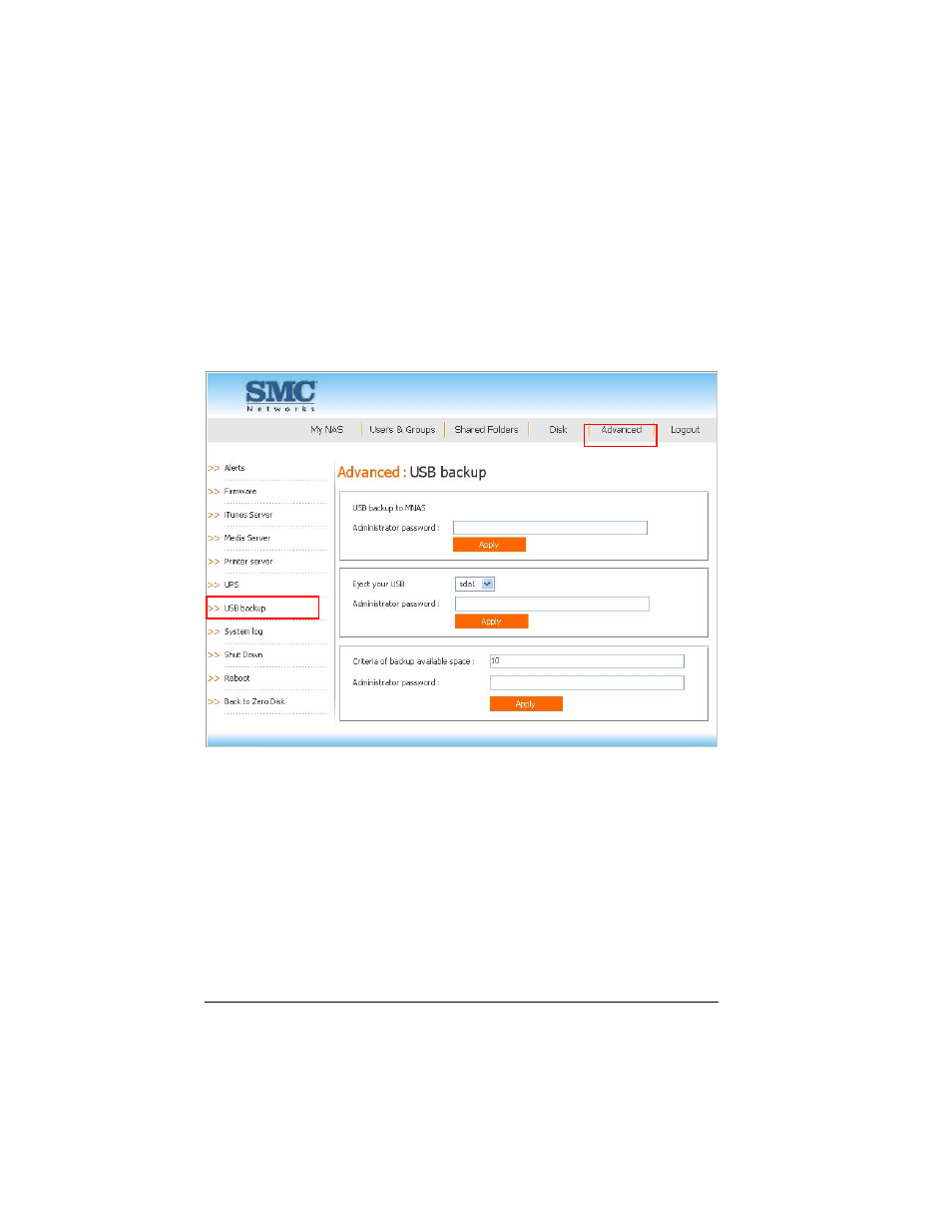 Usb backup | SMC Networks SMCNAS04 User Manual | Page 67 / 82