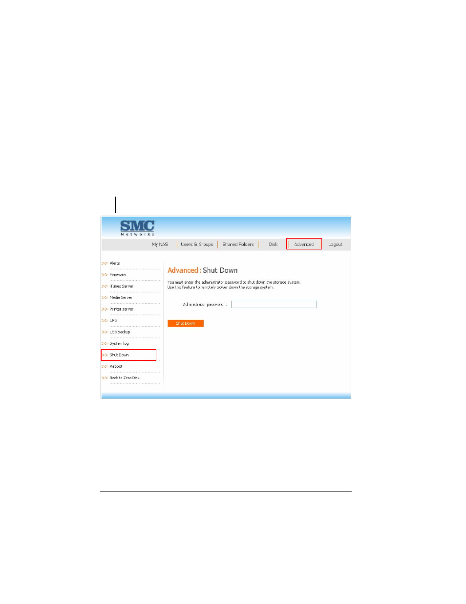 Shut down | SMC Networks SMCNAS04 User Manual | Page 69 / 82