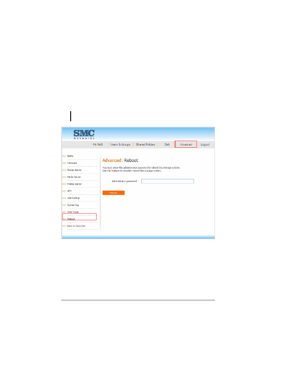 Reboot | SMC Networks SMCNAS04 User Manual | Page 71 / 82