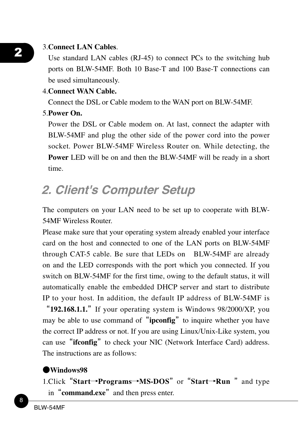 Client's computer setup | SMC Networks BLW-54MF User Manual | Page 13 / 78