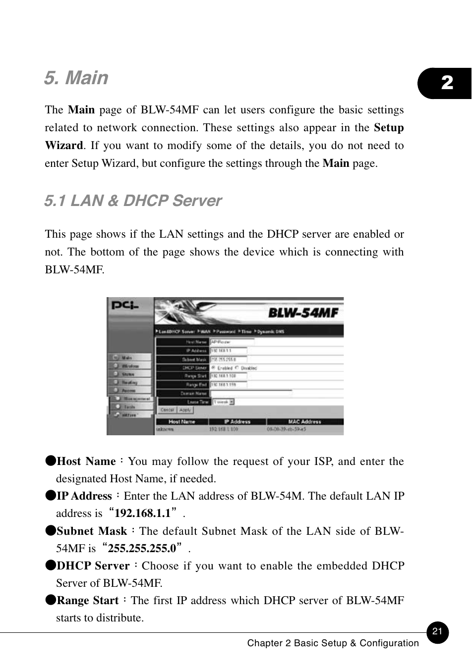 Main, 1 lan & dhcp server | SMC Networks BLW-54MF User Manual | Page 26 / 78