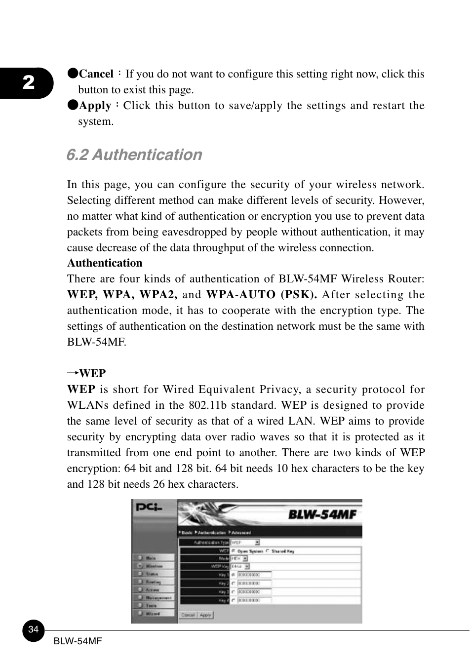 2 authentication | SMC Networks BLW-54MF User Manual | Page 39 / 78