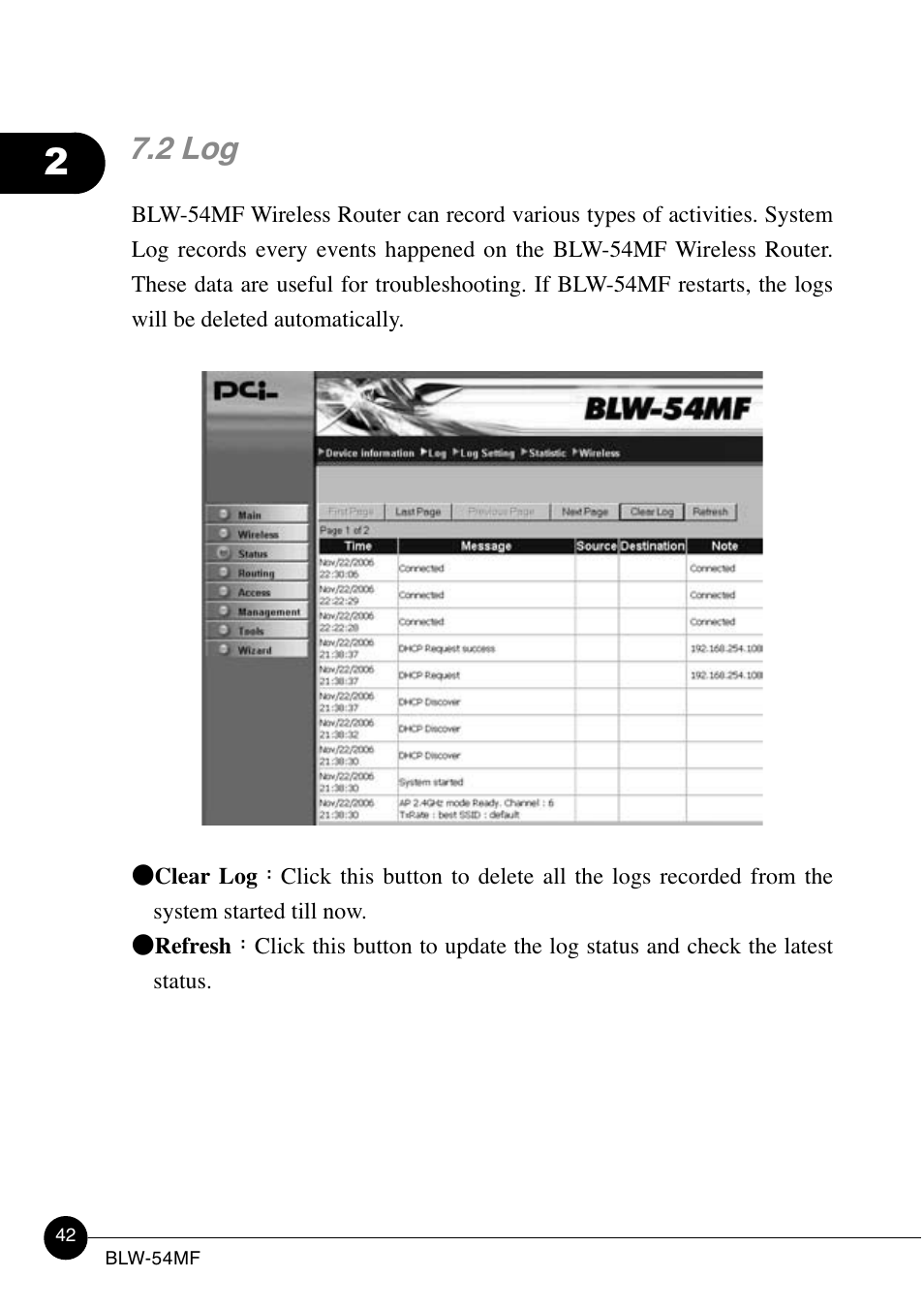 2 log | SMC Networks BLW-54MF User Manual | Page 47 / 78